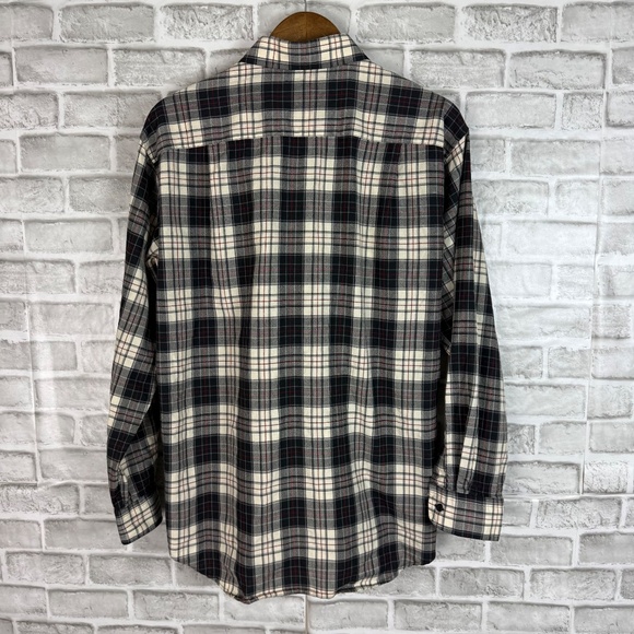 Pendleton Sir Pendleton Black & Cream Plaid Wool Button Up Shirt Mens LARGE - Picture 4 of 8